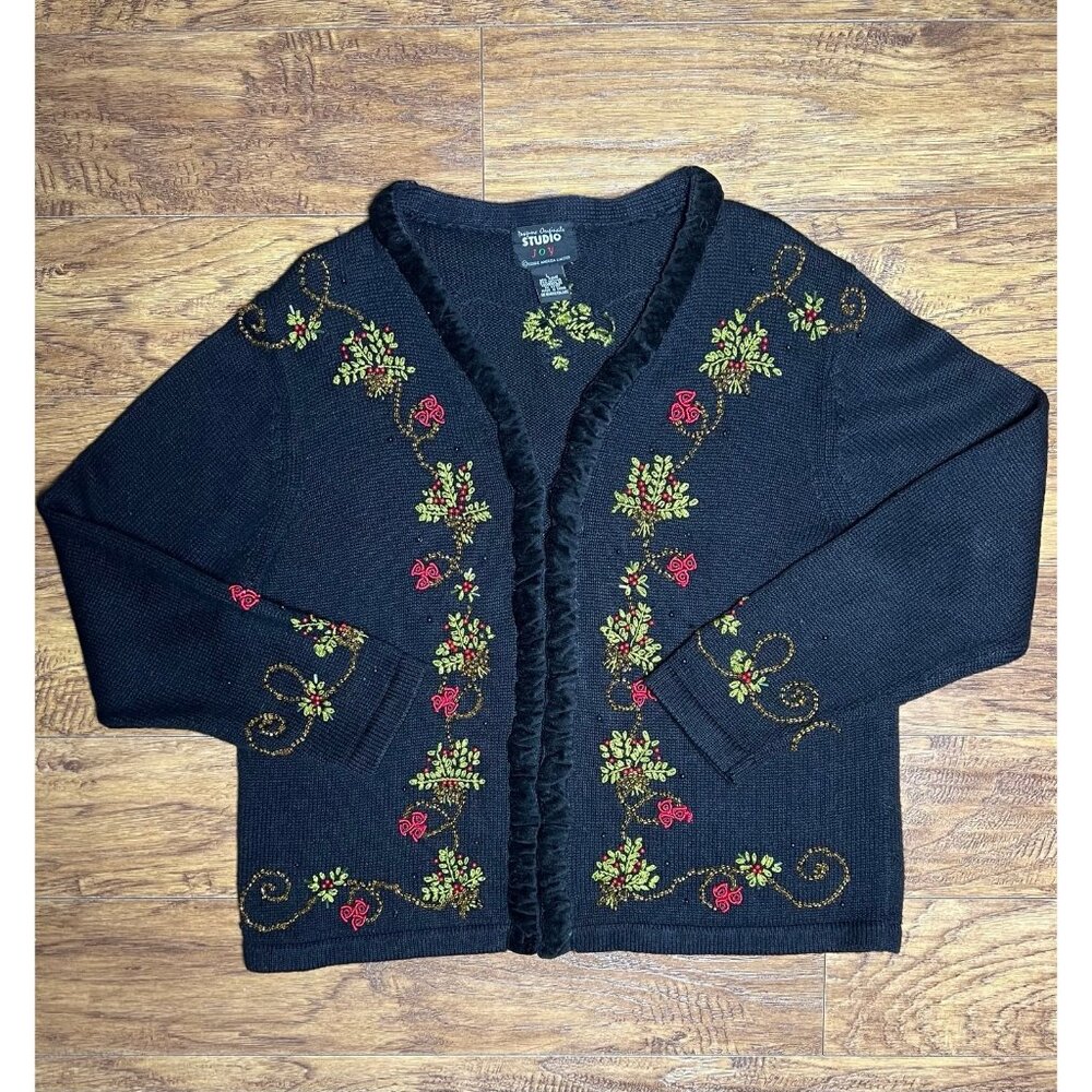 Vintage VTG Designers Originals Studio Joy Christmas Sweater Beaded size Large